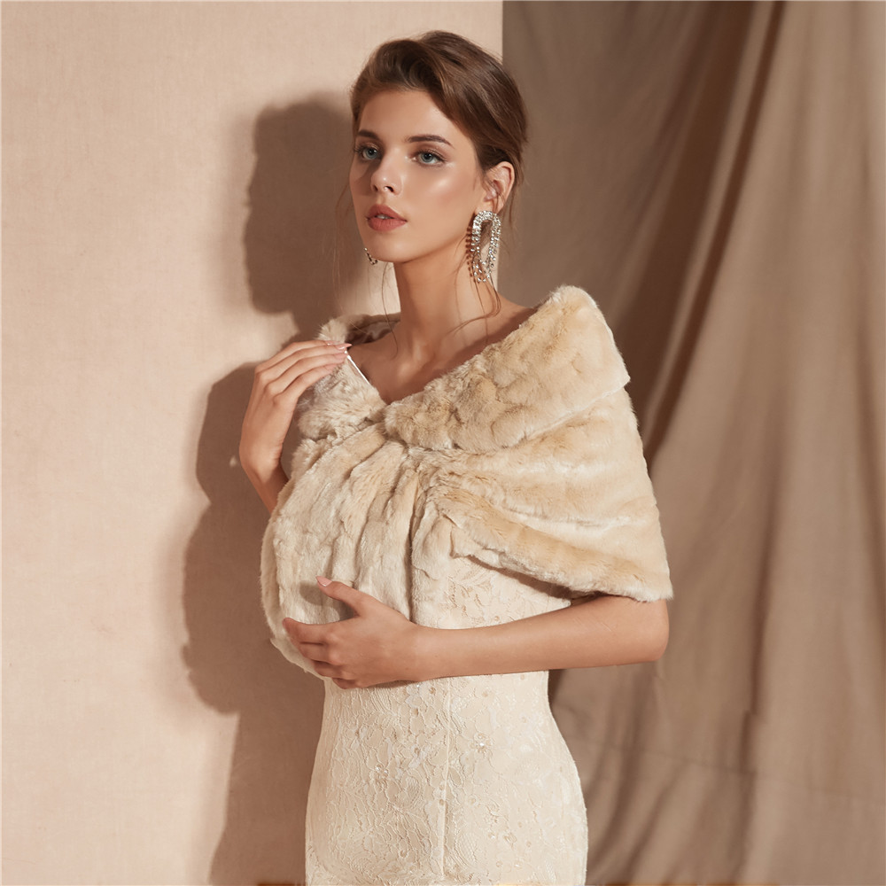 Faux Fur Wrap Shrug Stole Wedding Shawl Winter Bridal  Cover up